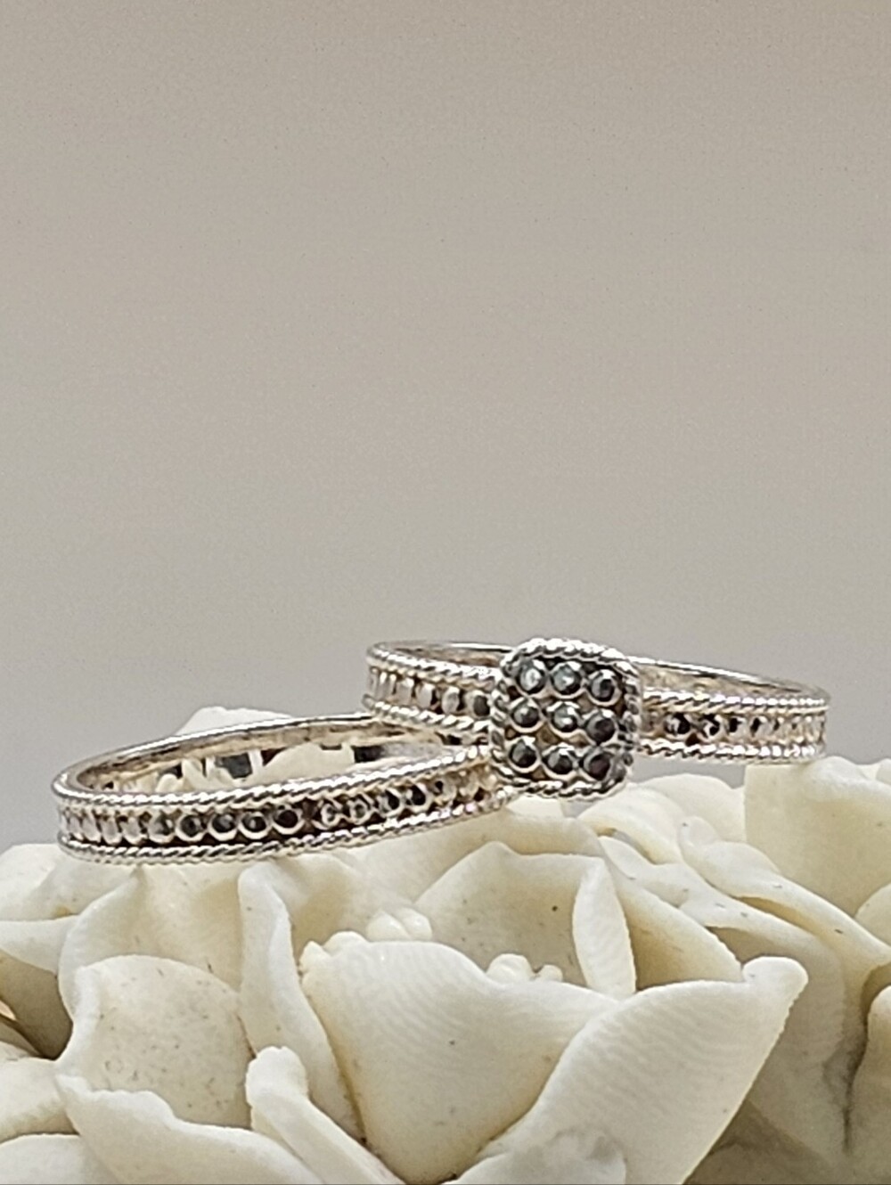 Anna Beck Stacking 925 Silver Dot Ring Set Size 7